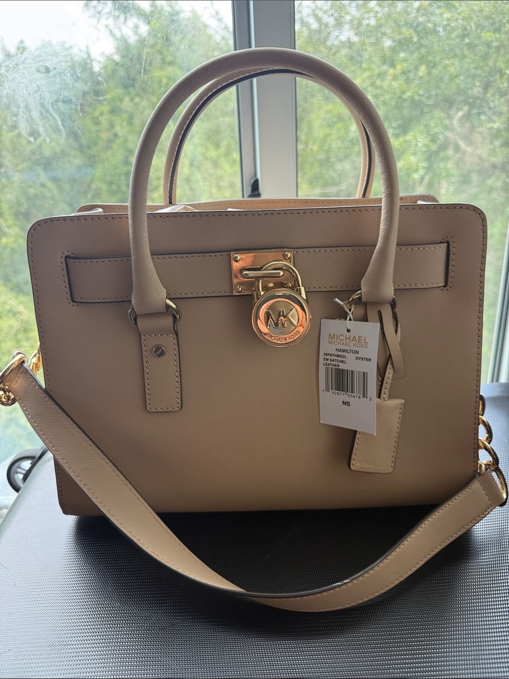MICHAEL Michael Kors Tan Saffiano Leather Satchel with Gold Hardware